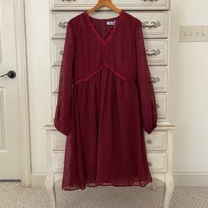 Burgundy Swiss Dot Dress